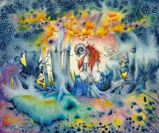 "Aries, The Ram" Original Mixed Media Painting